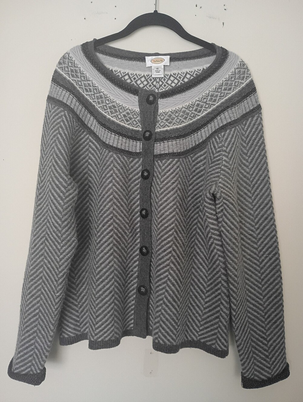 Vintage Talbots Lambswool and Angora Fair Isle Print Cardigan in Gray Size XL